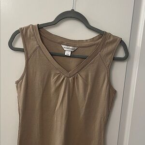 Christopher Banks V-Neck Sleeveless Top in Brown/ 100% Cotton